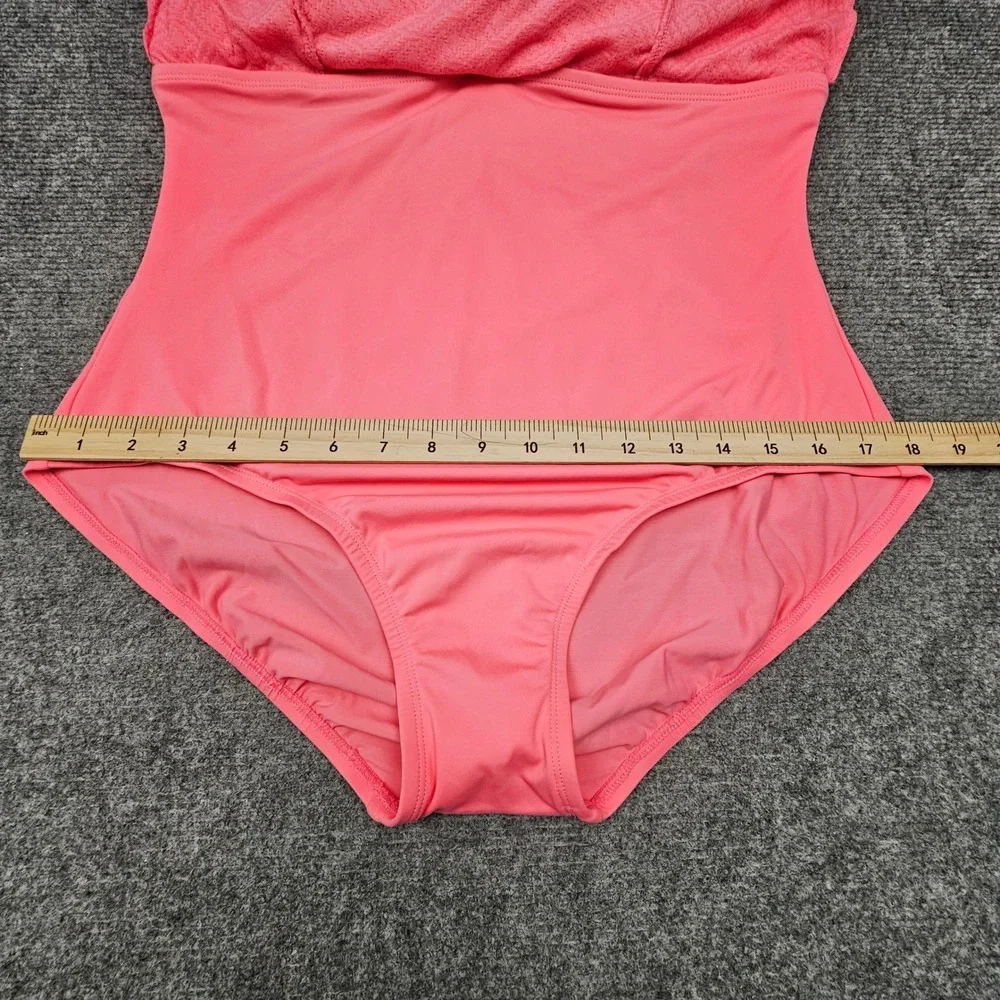 Swim Solutions Swim Dress Womens 16 Guava Pink Bow Front Tummy Control New - Picture 9 of 11